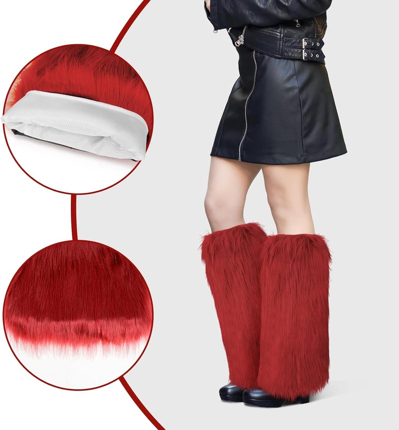 XEPST Faux Fur Fuzzy Leg Warmers Furry Boot Covers for Women, Warm Fuzzy Boot Cuff Boot Sleeves Leg Warmers for Party Costume - Image 3